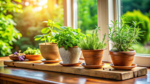 kraeuter auf fensterbank